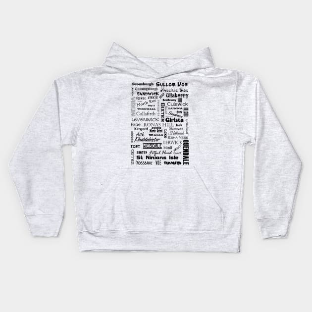 Shetland Mainland Place Names Kids Hoodie by Avalinart